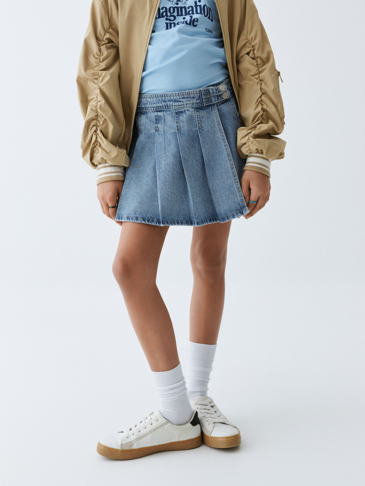 Джинсовая юбка-шорты в складку для девочек джинсовая юбка карго