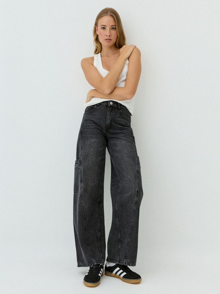 Джинсы Wide Leg с винтажной стиркой джинсы декоративными