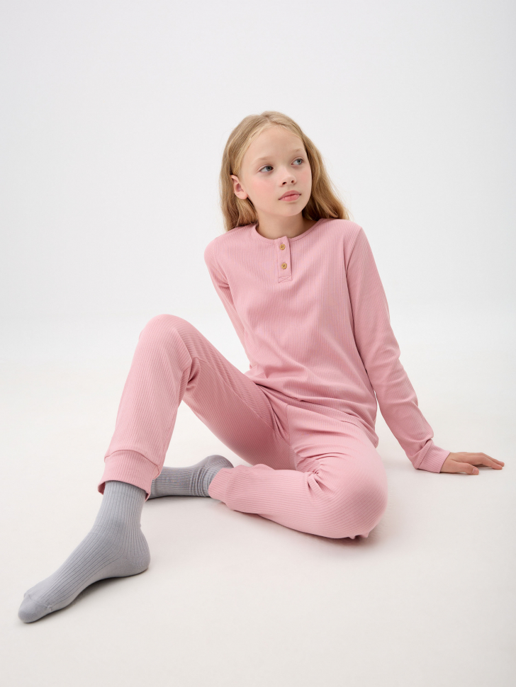 Трикотажная пижама в рубчик для девочек