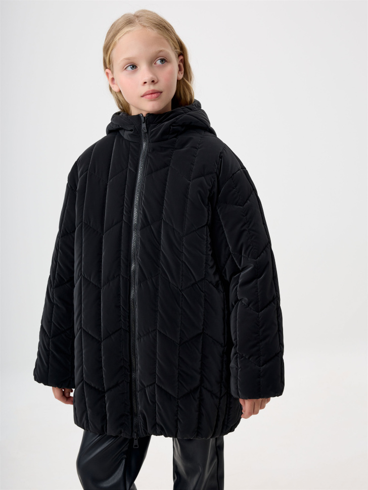 Стеганое пальто с капюшоном для девочек дутое стеганое пальто
