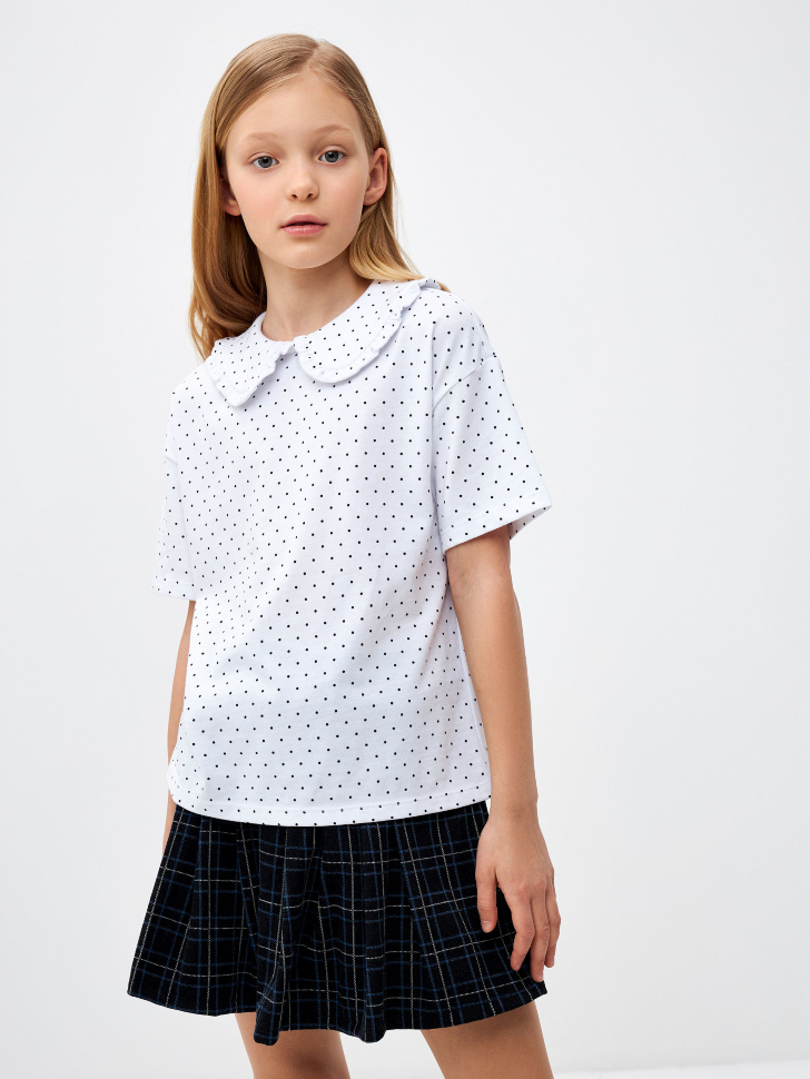 Трикотажная футболка с воротником для девочек