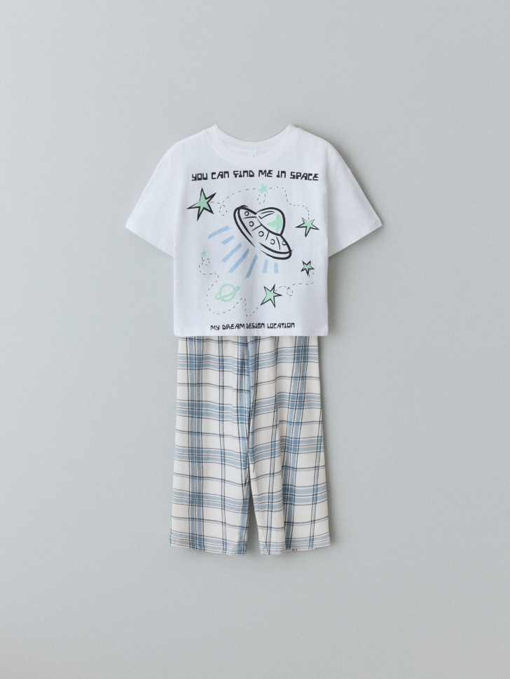 Пижама с брюками в клетку для мальчиков