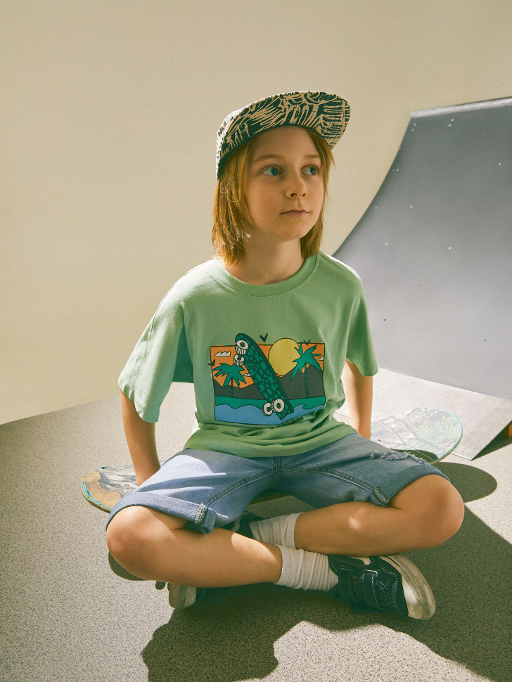 Футболка с принтом для мальчиков, Зеленый 
Футболка с принтом для мальчиков, Зеленый