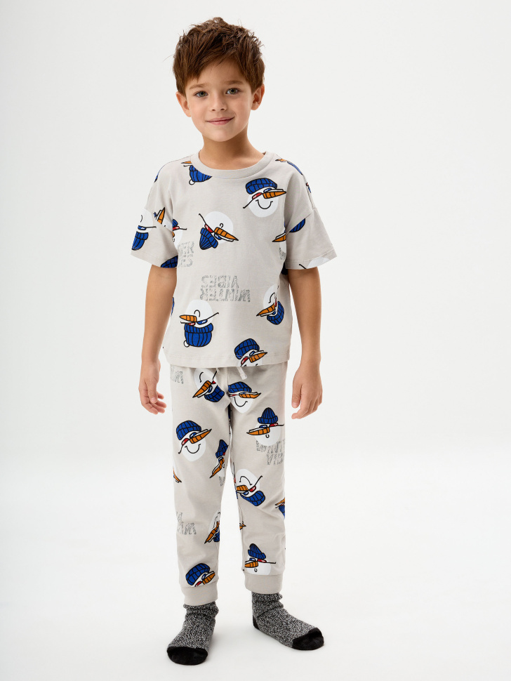 Пижама с новогодним принтом для мальчиков носки махровые с новогодним декором button blue 14 16