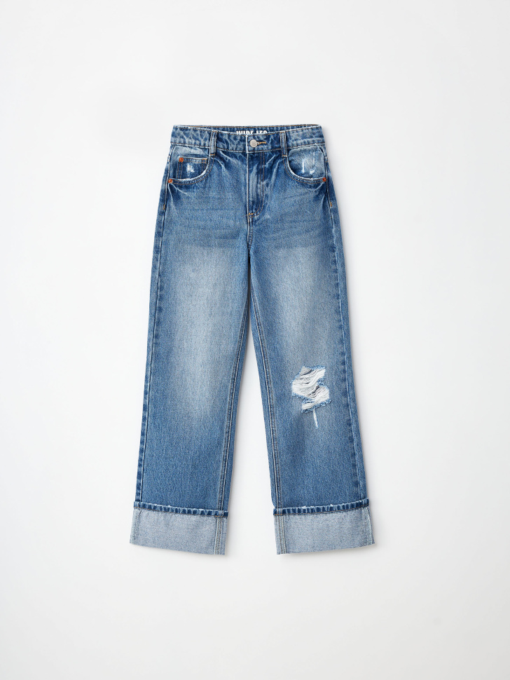 Широкие джинсы с отворотами для девочек