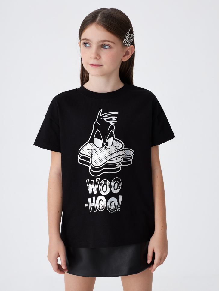 Черная футболка с принтом Looney Tunes для девочек