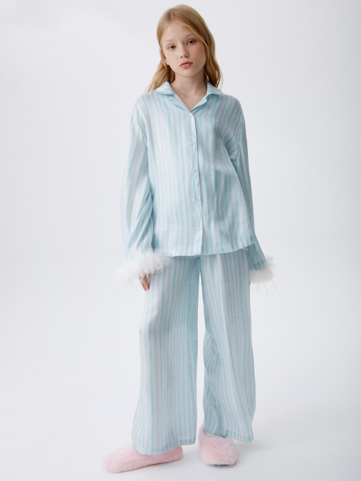 Пижама из рубашки и брюк в полоску для девочек, SL5811150393 
Пижама из рубашки и брюк в полоску для девочек, SL5811150393