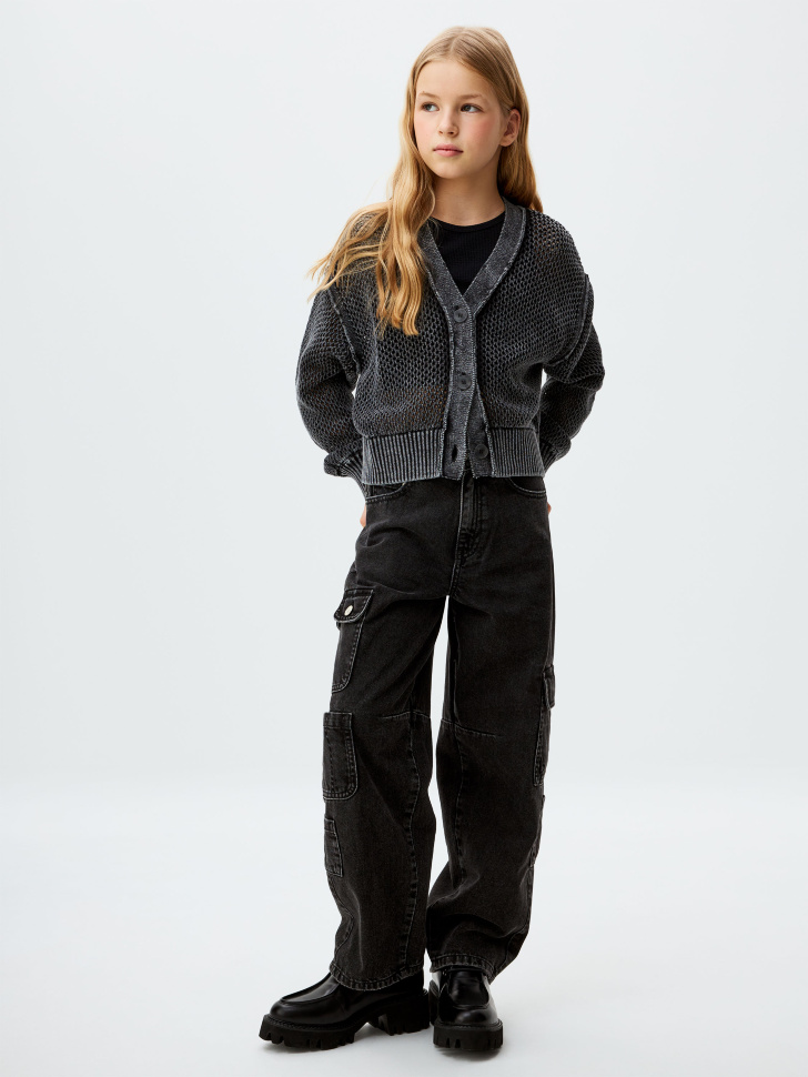 Джинсы Baggy Fit с карманами карго для девочек джинсы carpenter с карманами карго для мальчиков