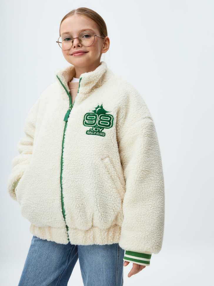 Утепленная куртка из искусственного меха  для девочек мышь из искусственного меха до 13 см зеленая