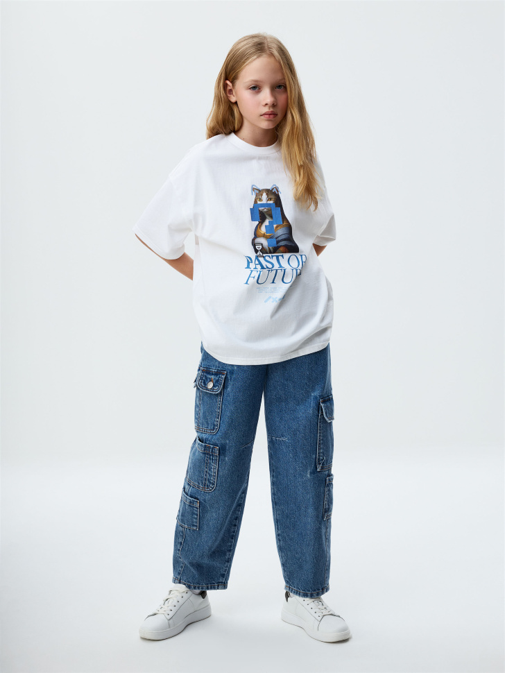 Джинсы Baggy Fit с карманами карго для девочек джинсы carpenter с карманами карго для мальчиков