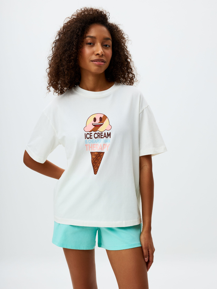 Трикотажная пижама с принтом Emoji приталенная футболка с эластичным принтом eazyway