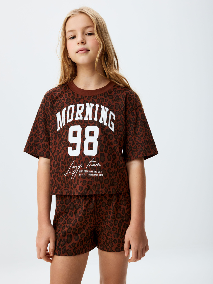 Пижама с леопардовым принтом для девочек
