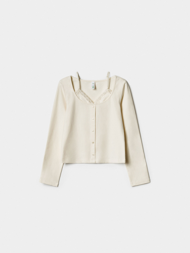 Лонгслив Sela с многослойным дизайном для девочек, бежевый, арт. 39140