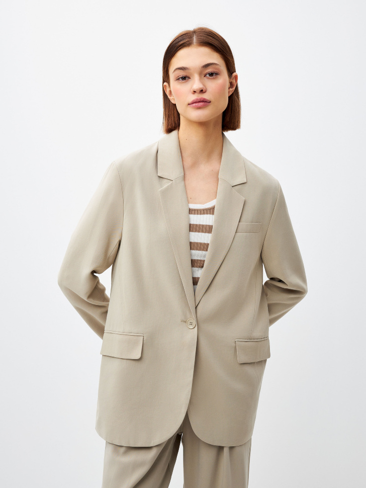 Однобортный прямой жакет (бежевый, XL)