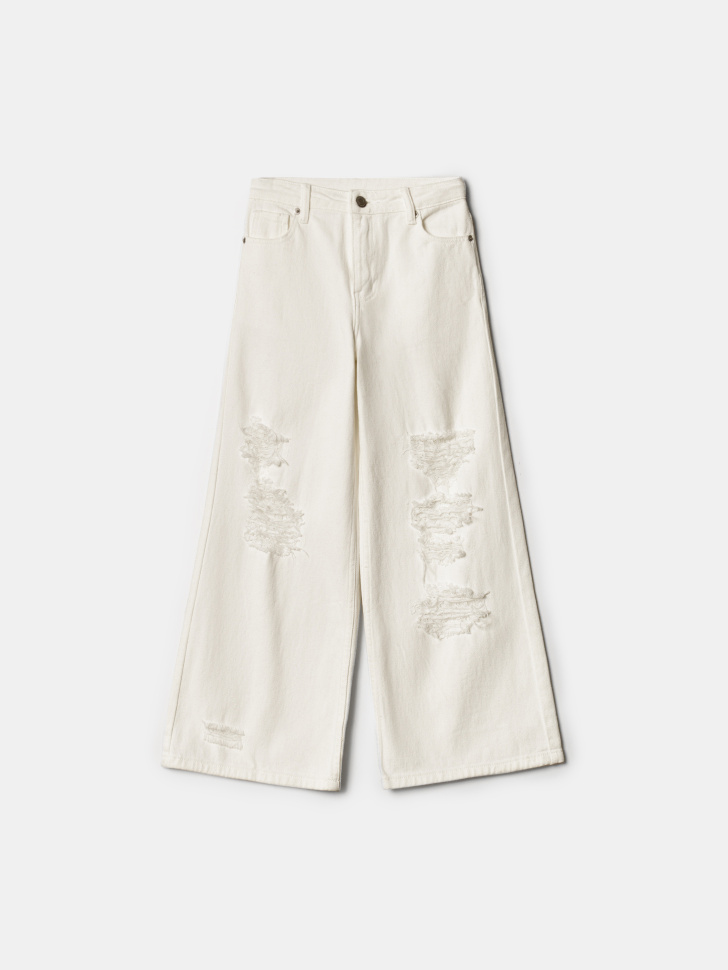 Рваные широкие джинсы SELA для девочек, бежевый, арт. 42843