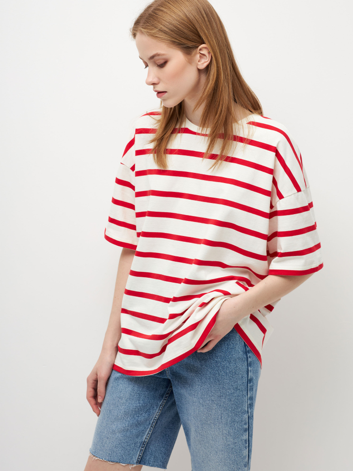 

Футболка оверсайз в полоску, Красный