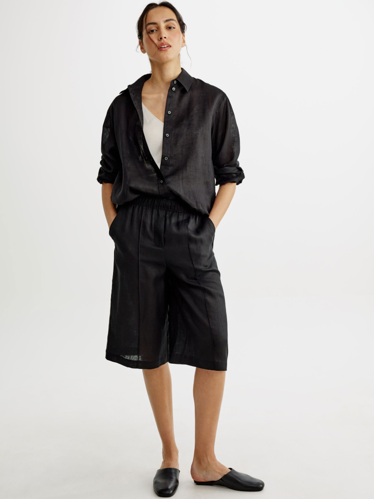 Шорты-бермуды Sela из льна, черный, арт. 54401