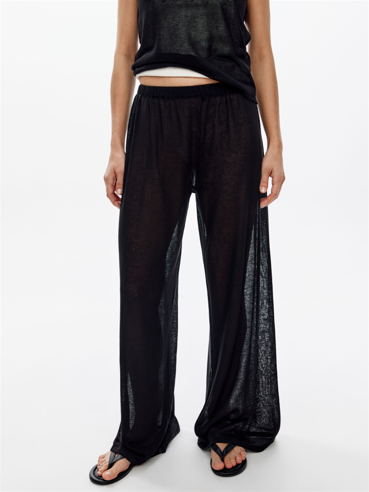 полупрозрачные широкие брюки с содержанием льна от бренда sela вид слева