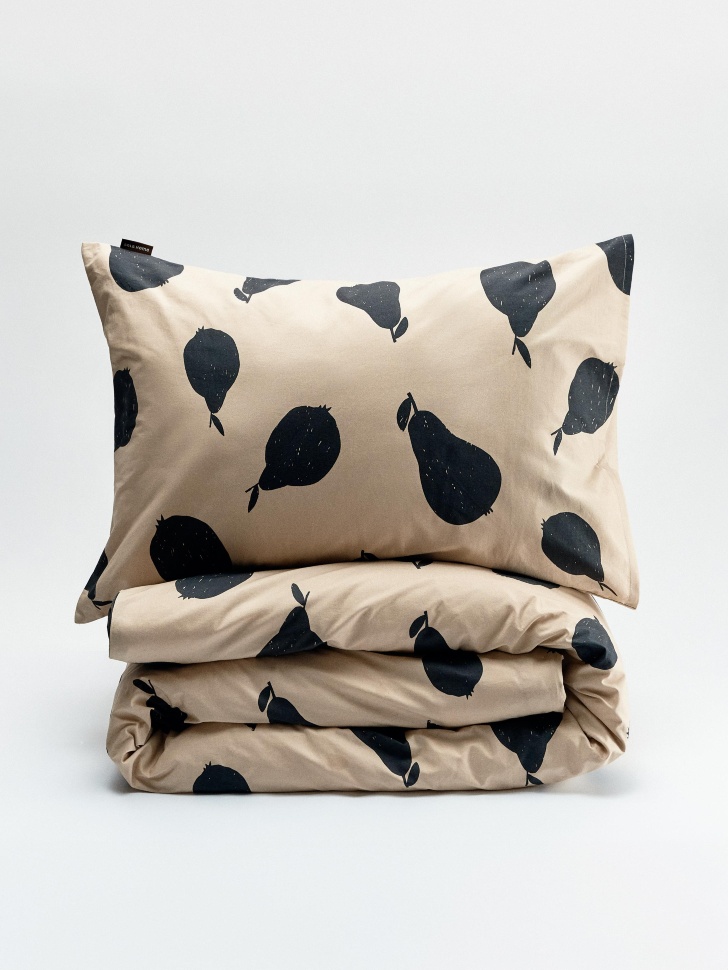 Комплект постельного белья без простыни 1,5 спальный, бежевый, черный, арт. n/a