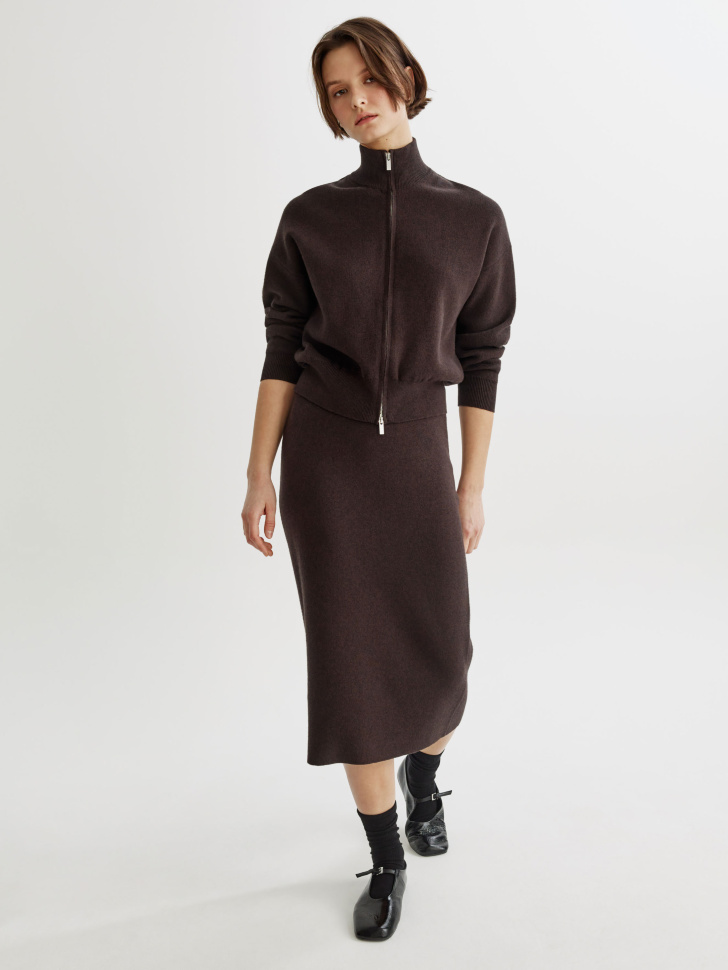 кардиган на молнии из хлопка и кашемира от бренда sela вид слева