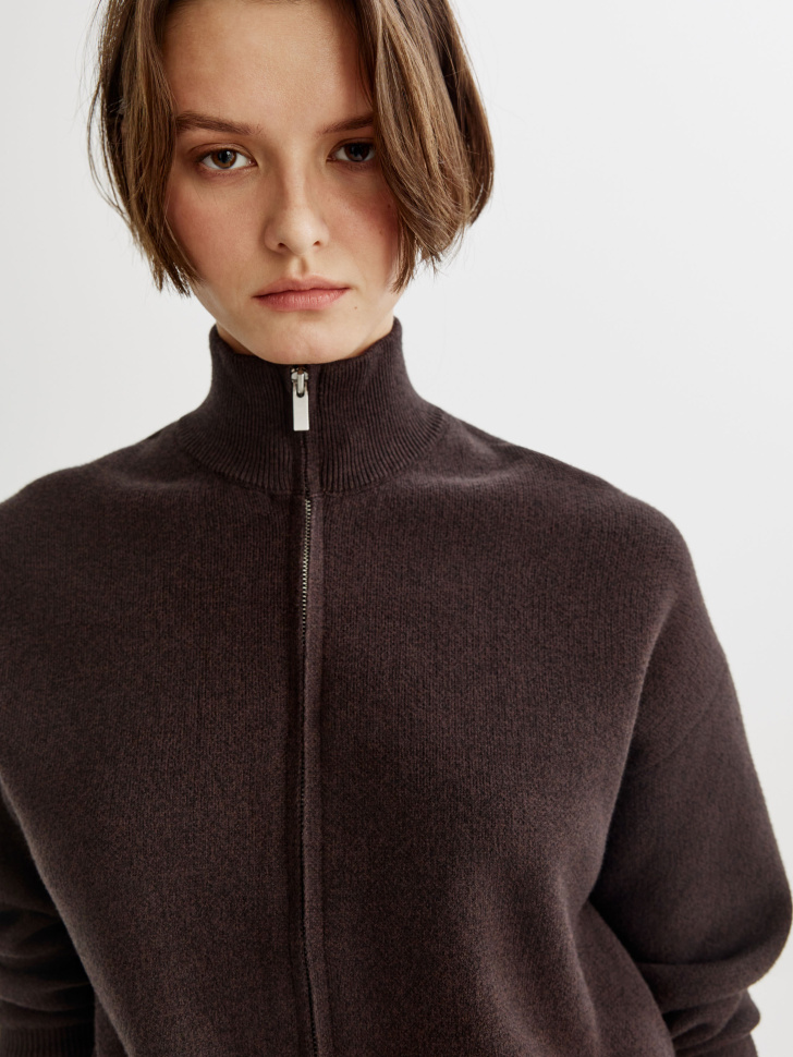 кардиган на молнии из хлопка и кашемира из россии вид сбоку