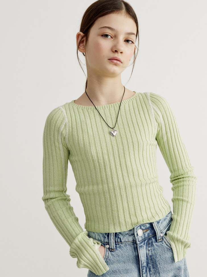Вязаный джемпер в рубчик Sela, зеленый, арт. 40742