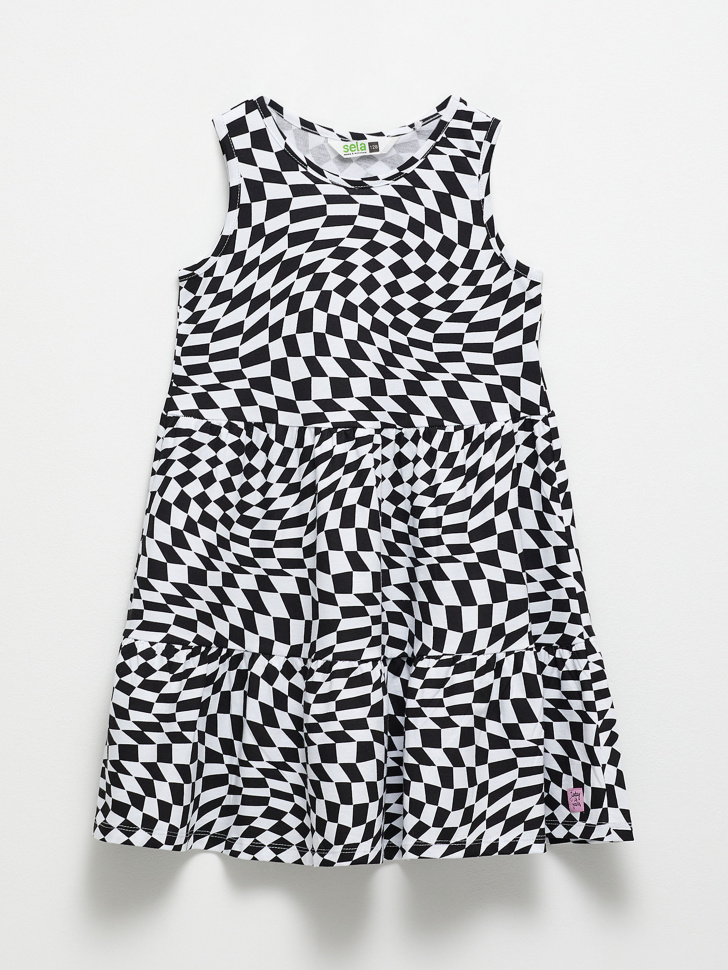 Трикотажное платье с принтом для девочек (черный, 122) sela 4680129766290 - фото 2