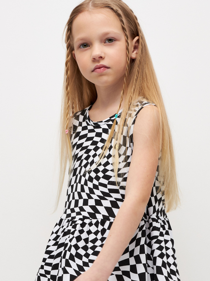 Трикотажное платье с принтом для девочек (черный, 122) sela 4680129766290 - фото 5