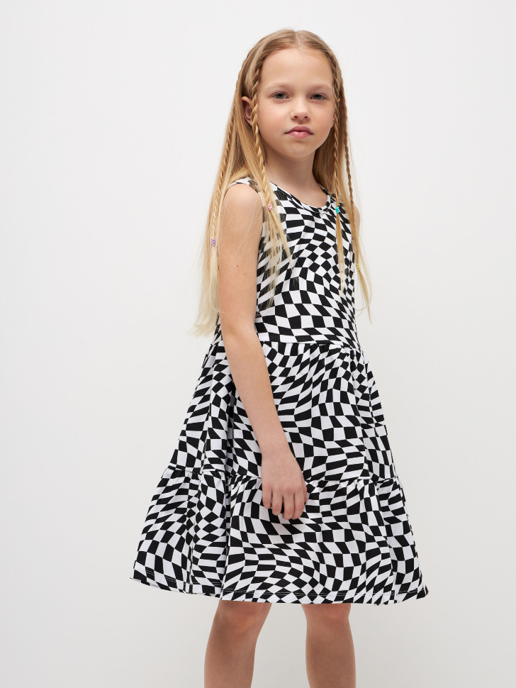Трикотажное платье с принтом для девочек (черный, 122) sela 4680129766290 - фото 6