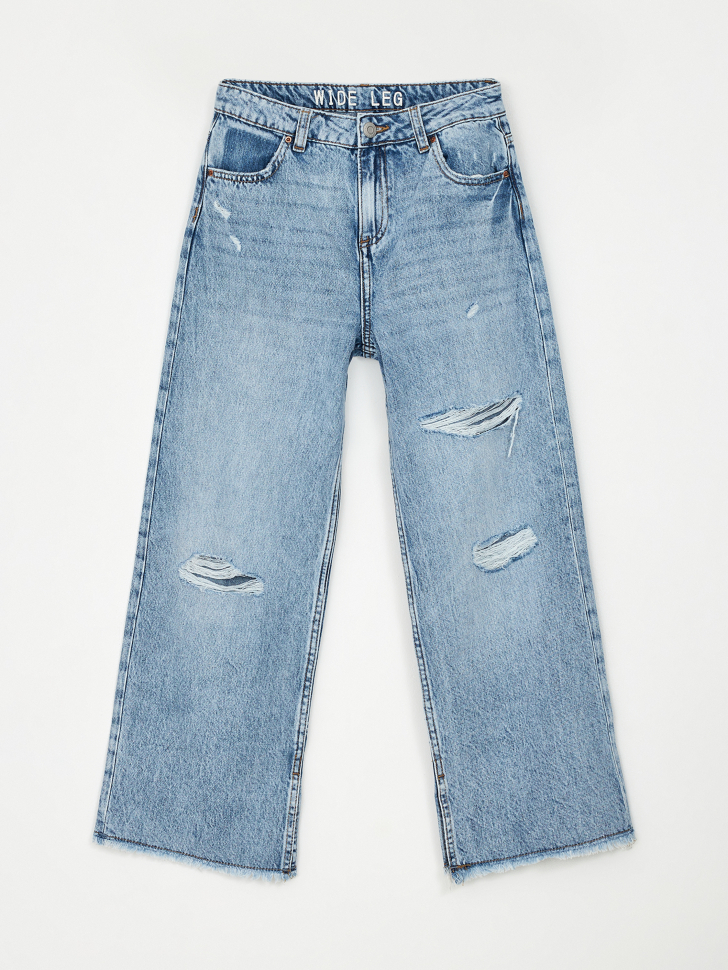 Рваные широкие джинсы для девочек (голубой, 164)