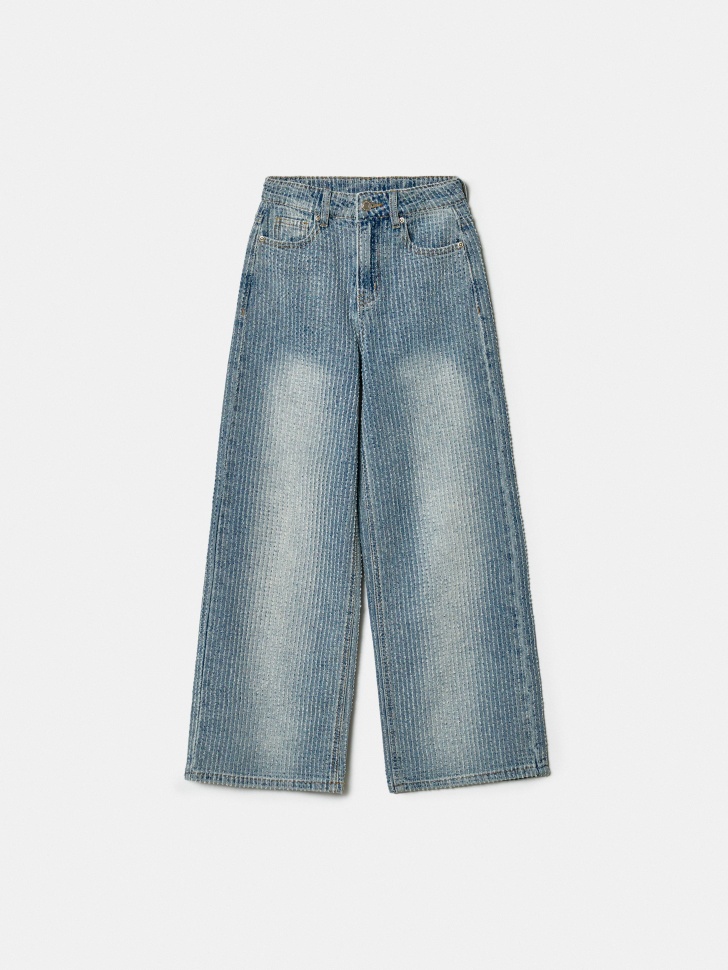 Джинсы SELA широкие с потертостями, голубой, арт. 42842