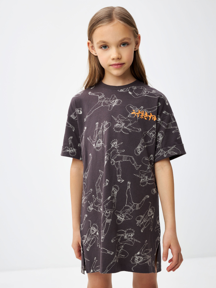 Ночная сорочка с принтом Naruto для девочек (серый, 134-140)