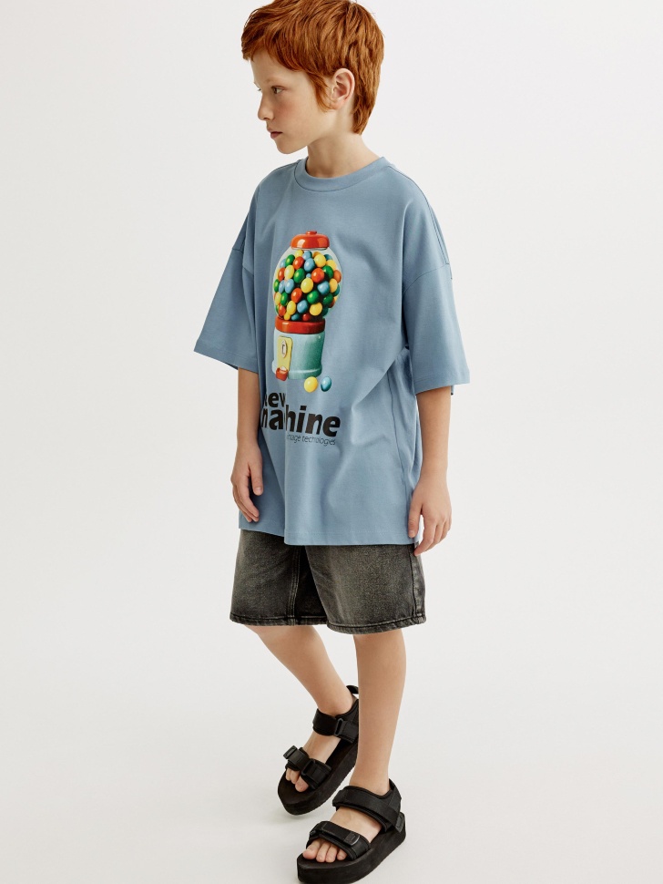 футболка оверсайз с принтом для мальчиков от бренда sela вид слева