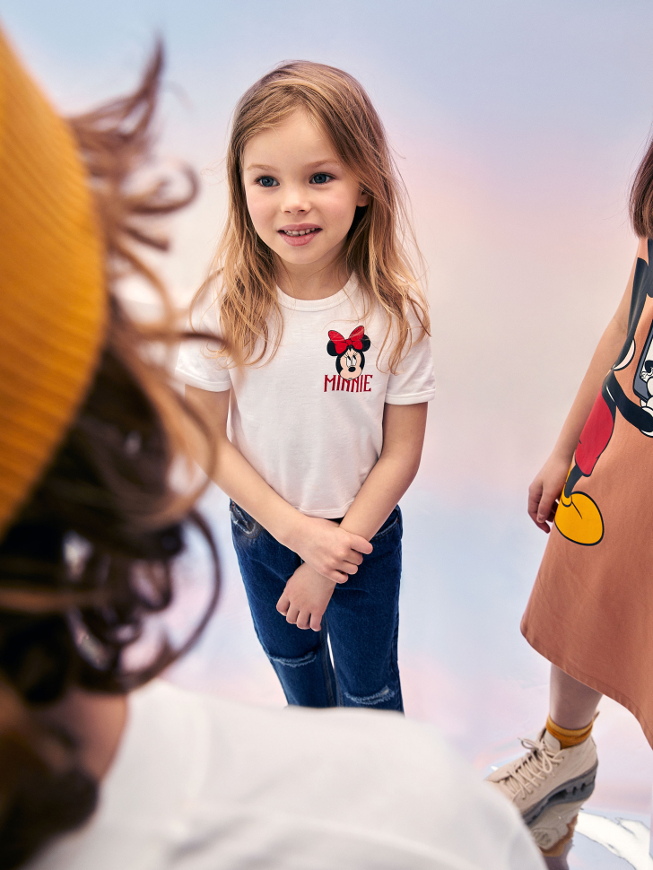 

Футболка с принтом Disney Minnie Mouse для девочек, Белый