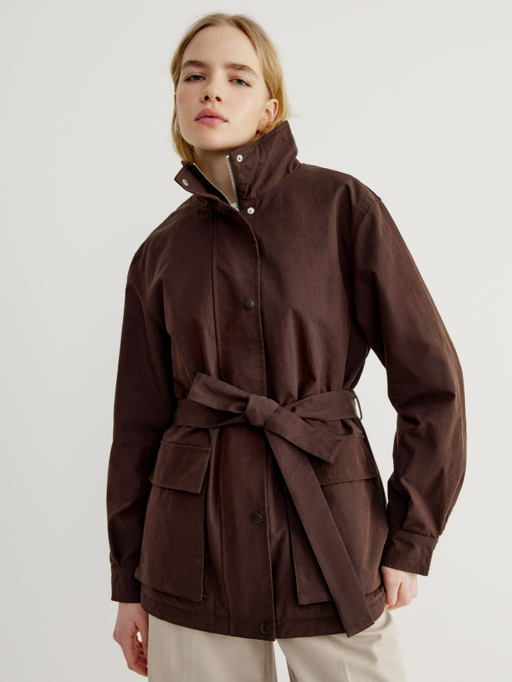 Куртка SELA Базовая утепленная с поясом, коричневый, арт. 43013