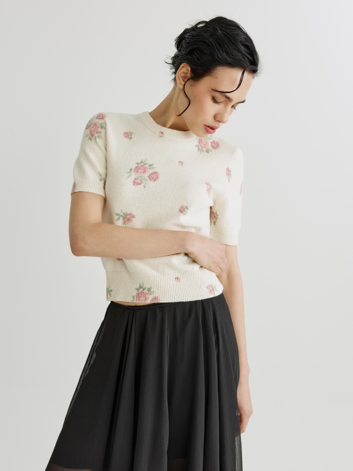 Джемпер Sela с цветочным принтом, бежевый, арт. 40502