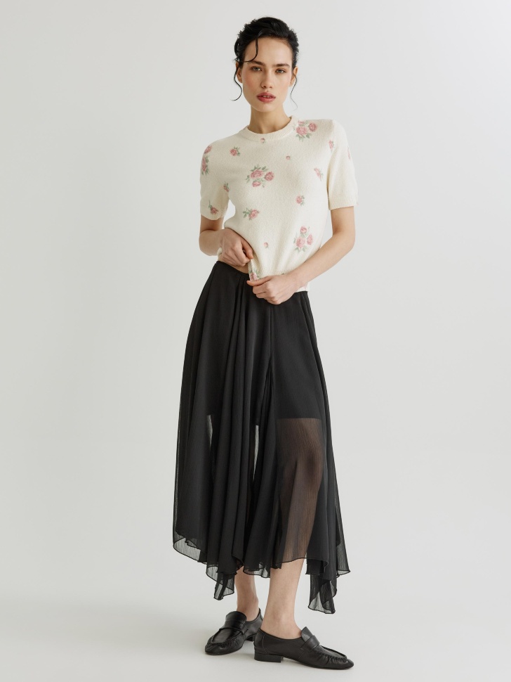 джемпер с коротким рукавом и с цветочным принтом от бренда sela вид слева