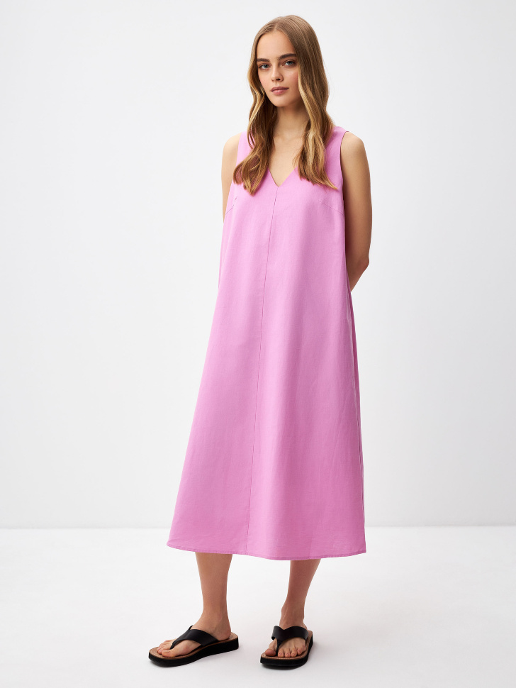 Платье миди из смесового льна (розовый, L) sela 4680168565458 - фото 1