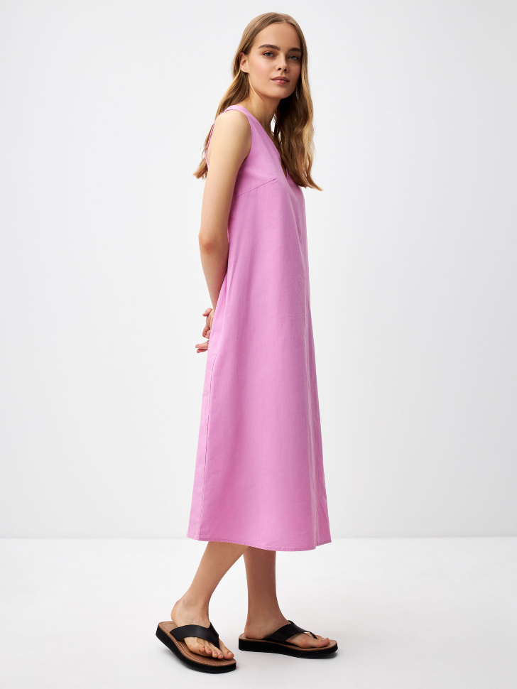 Платье миди из смесового льна (розовый, L) sela 4680168565458 - фото 2