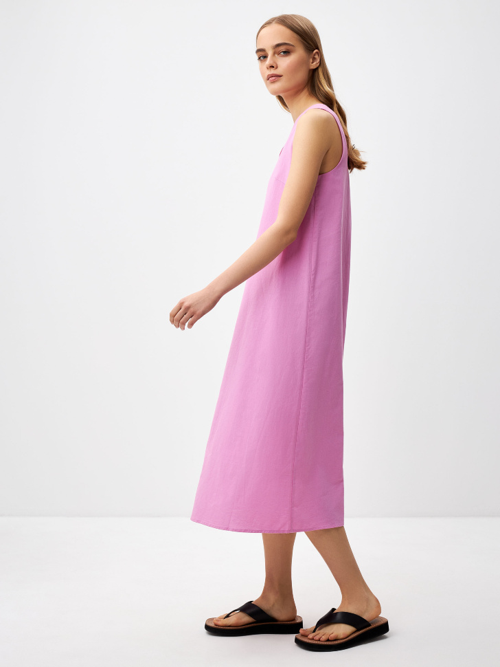 Платье миди из смесового льна (розовый, L) sela 4680168565458 - фото 3