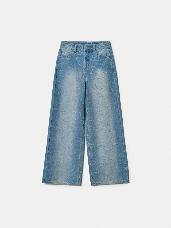 Джинсы SELA широкие с потертостями для девочек, голубой, арт. 42826