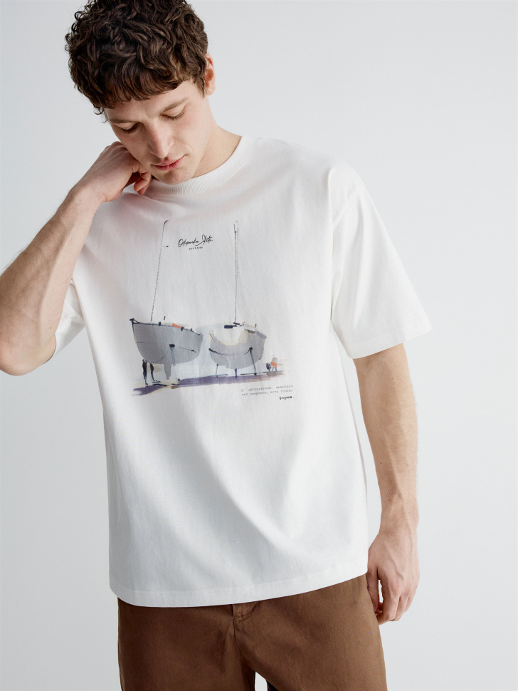 Футболка оверсайз SELA с принтом Art People Алексей Ланцев, белый, арт. 44951