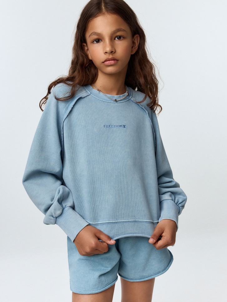 

Укороченный свитшот с кислотной стиркой для девочек, 4804050414