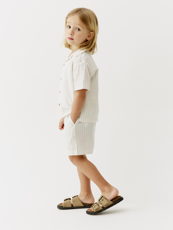 шорты в полоску из хлопка и льна для мальчиков 4680798012001 фотография