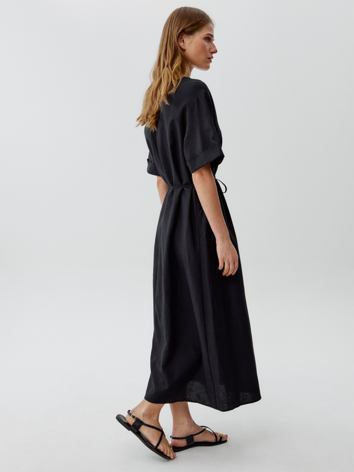 платье миди из смесовой вискозы с хлопком и льна из россии вид сбоку