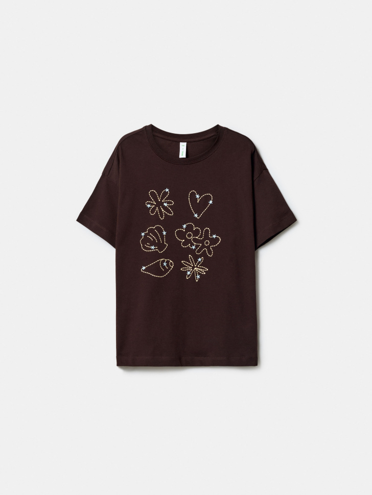 футболка оверсайз с вышивкой для девочек по цене 1299 руб вид справа