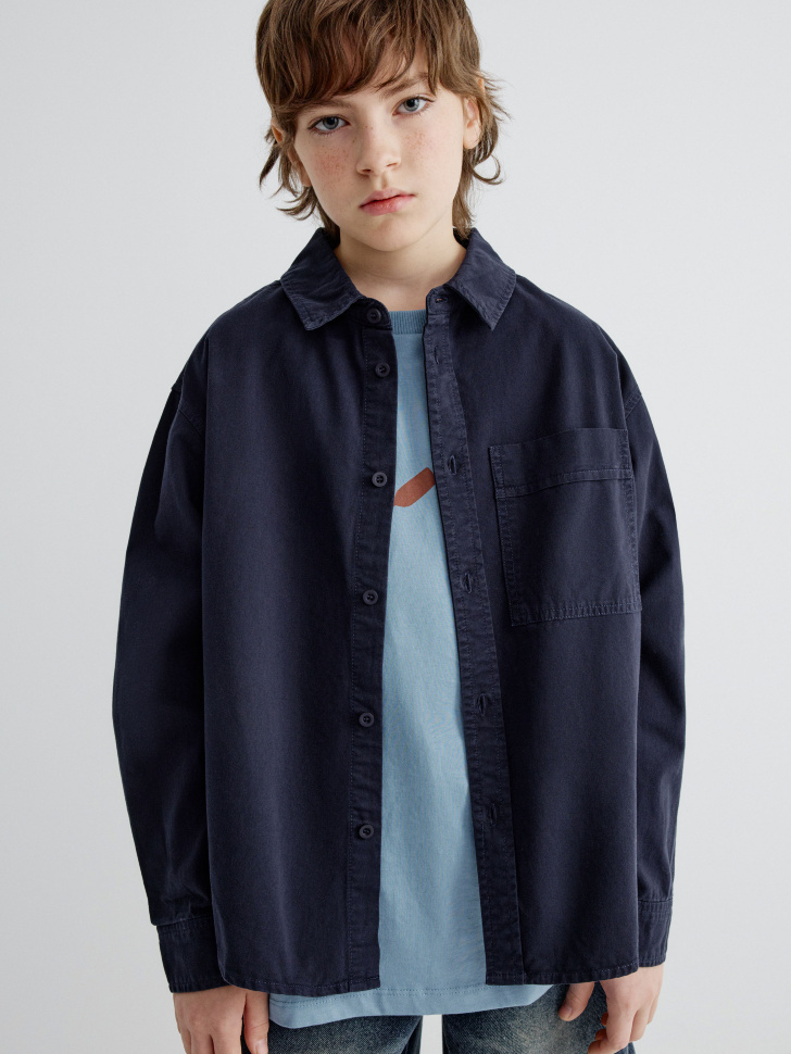 Хлопковая рубашка оверсайз для мальчиков, синий, арт. 34299