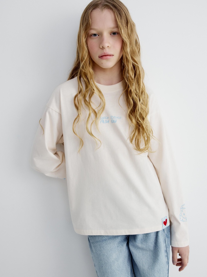 

Лонгслив оверсайз с принтом для девочек, SL6802050204