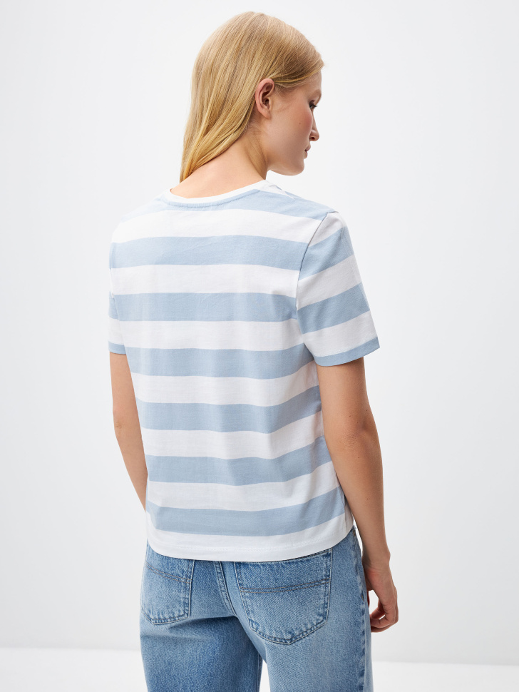 Базовая футболка в полоску прямого кроя (голубой, L) sela 4680129850609 - фото 5