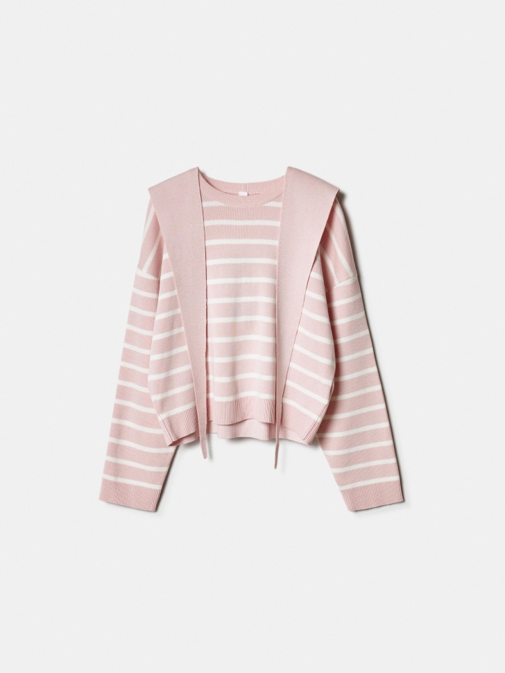 Джемпер SELA в полоску со съемным капюшоном для девочек, розовый, арт. 39113